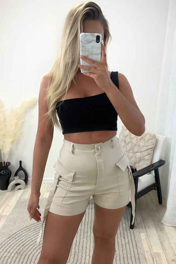 Myla Beige Cargo Pocket Detail Shorts